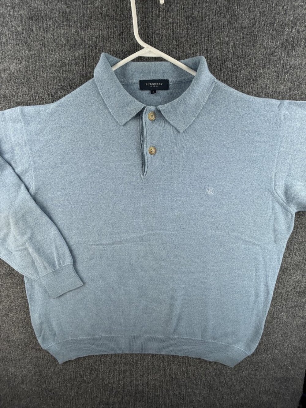 Burberry London Blue Wool Acrylic Long Sleeve Collared Men Pullover 8 Sweater